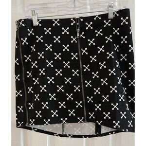 H&M Divided Women's Black & White Mini Skirt Size US 12 Gothic Alternative Zip